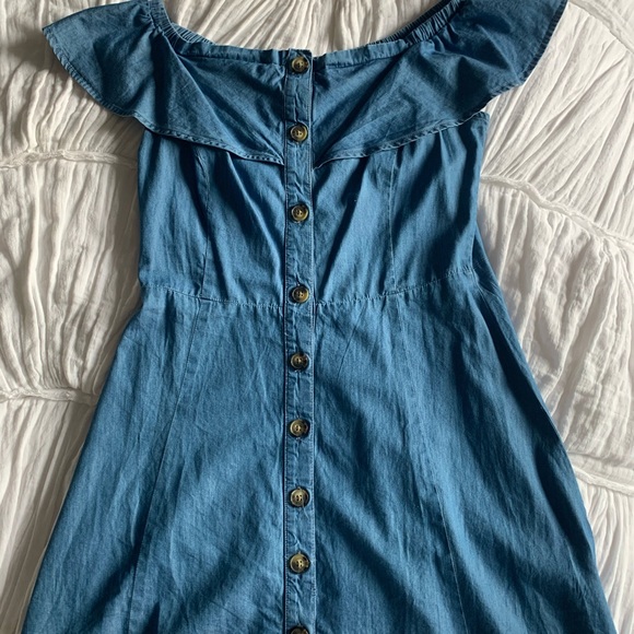Denim Dress with Buttons Over the Shoulder - Picture 2 of 2